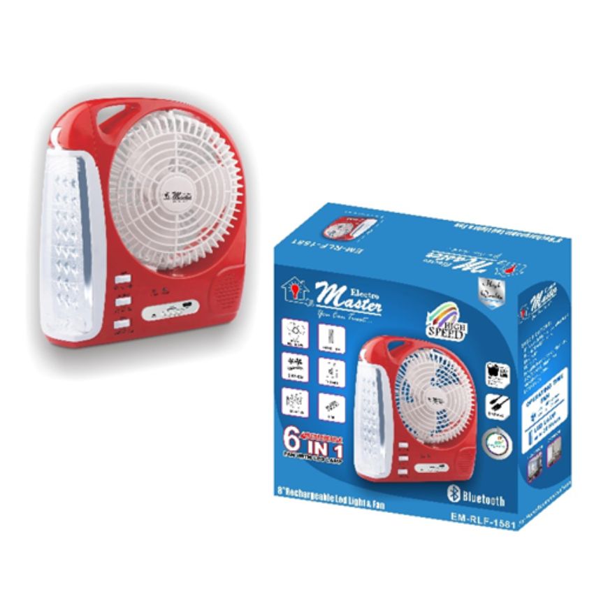 6In1 Rechargeable Light Fan Radio Usb Charge Bluetooth 8Inch Blade