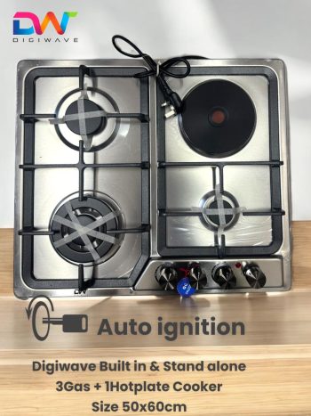 DWGC2009 HOB Stainless Steel Body 3Gas+1Hoteplate  Auto Ignition Built In/Table Top Heatrayz  Burner With 1Year Warranty