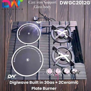 DWGC2012G  2 Gas 2 Infrered/Ceramic Plate Hob, Auto Ignition, Tempered Glass Body Built In/ Table Top Heatrayz Burners With 1 Year Warranty