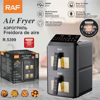 R5399  Digital Double Air Fryer 7+7Ltrs/ 2800W / Multi Purpose Machine /  360Digree Air Circulation /  Easy To Clean / Oil Can Be Reduced BY 80%