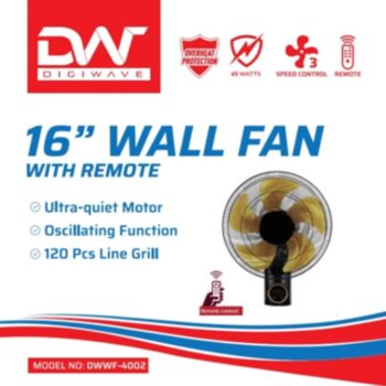 DWWF4002 Wall Fan With Remote 45Watts 5 Blade Wing 16 With 1 Year Warranty